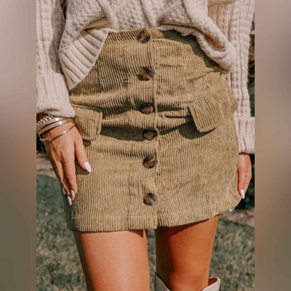 Corduroy Buttoned Front Mini Skirt